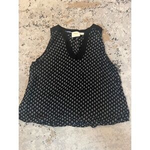 Maeve Anthropologie Sleeveless Blouse Black White Print Top Size 16‎